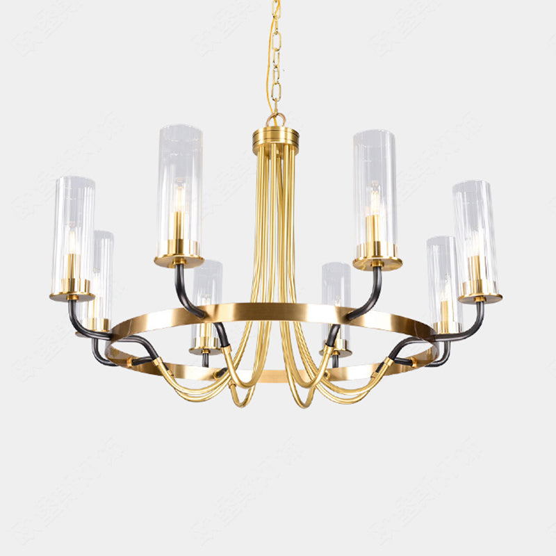Post-Modern Metal Hanging Chandelier Light Clear Glass Shade Ceiling Chandelier in Gold for Living Room