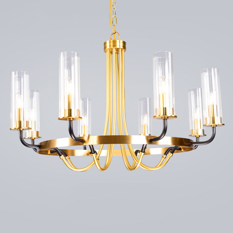 Post-Modern Metal Hanging Chandelier Light Clear Glass Shade Ceiling Chandelier in Gold for Living Room