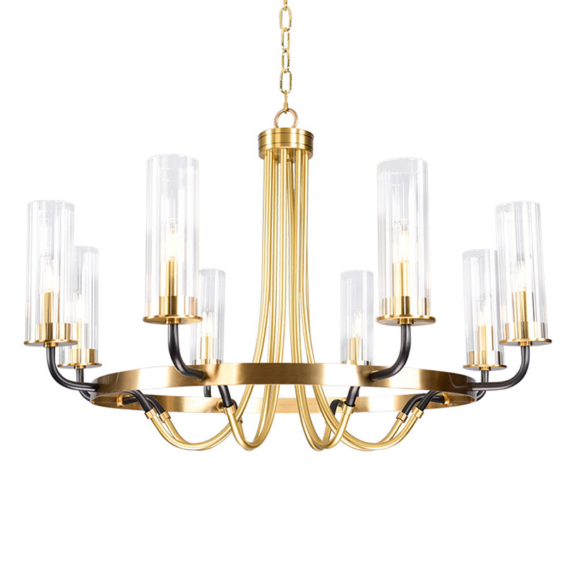 Post-Modern Metal Hanging Chandelier Light Clear Glass Shade Ceiling Chandelier in Gold for Living Room