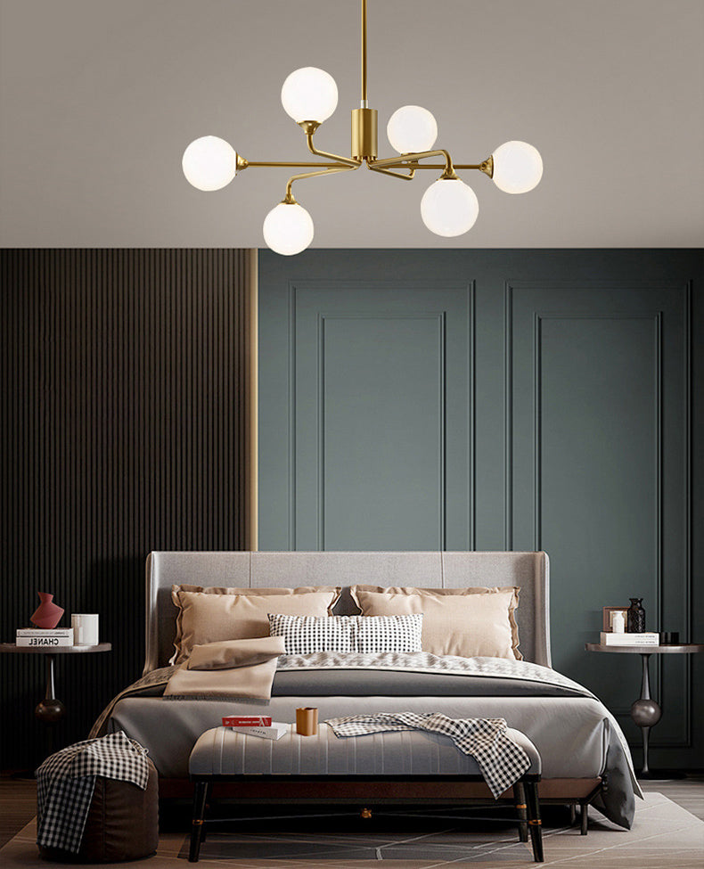 Modern Minimalist Chandelier Light Fixture Spherical White Glass Ceiling Chandelier for Living Room
