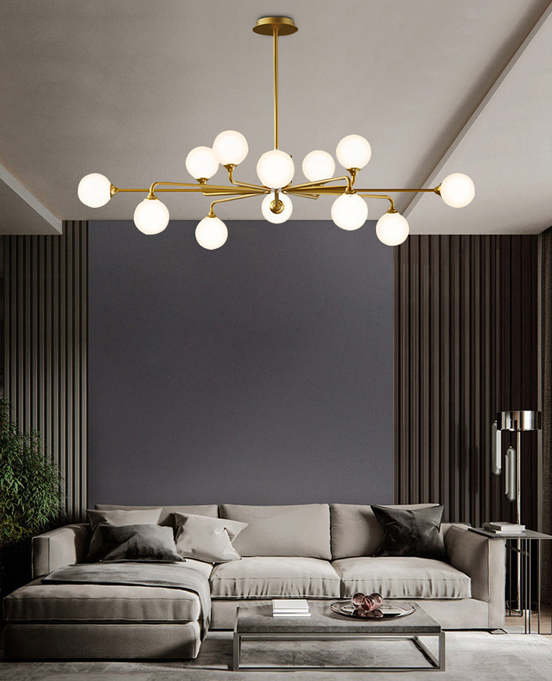 Modern Minimalist Chandelier Light Fixture Spherical White Glass Ceiling Chandelier for Living Room