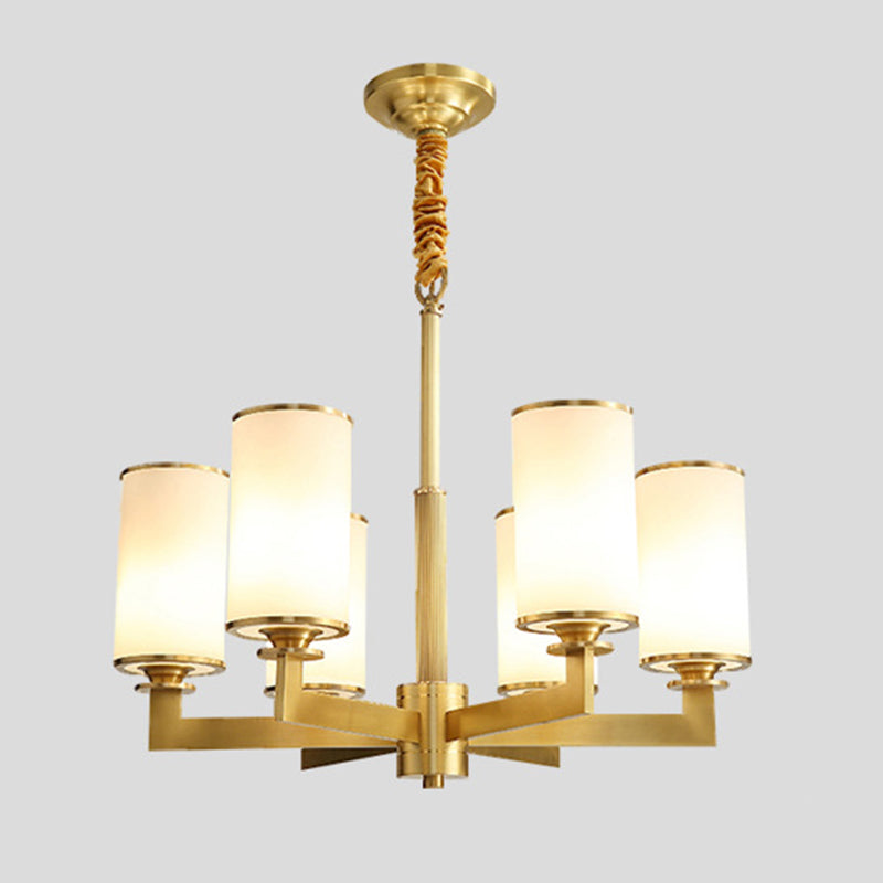 Post-Modern Metal Hanging Chandelier Light Cylindrical Glass Shade Ceiling Chandelier for Living Room