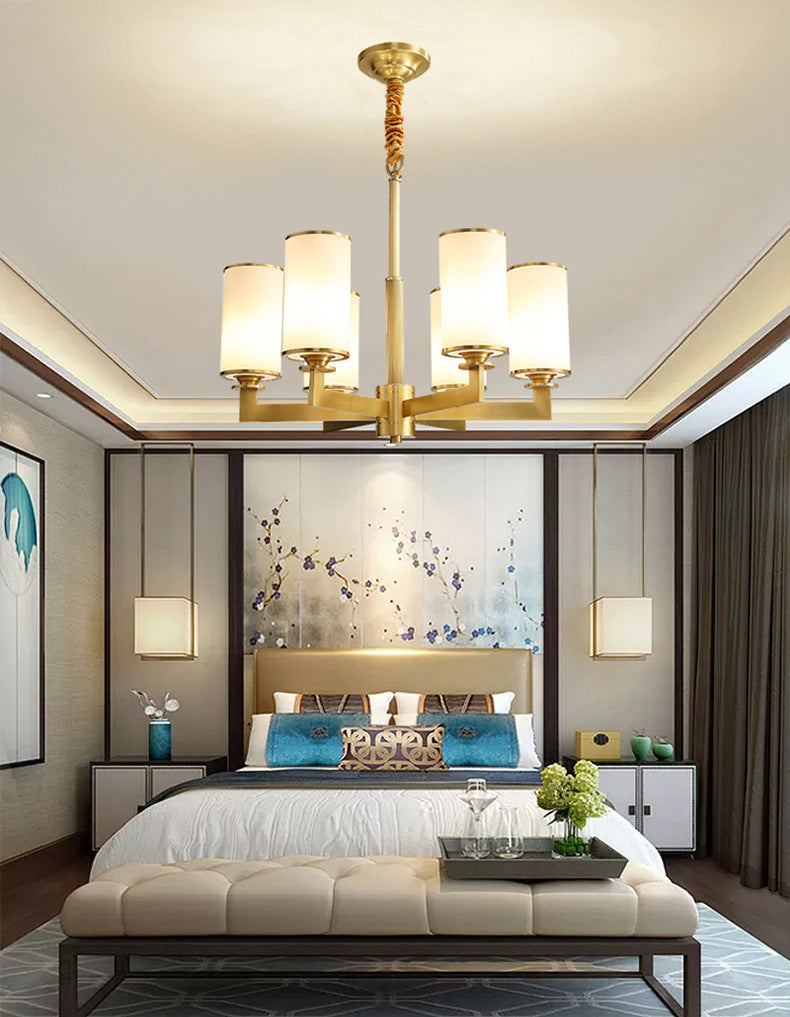 Post-Modern Metal Hanging Chandelier Light Cylindrical Glass Shade Ceiling Chandelier for Living Room