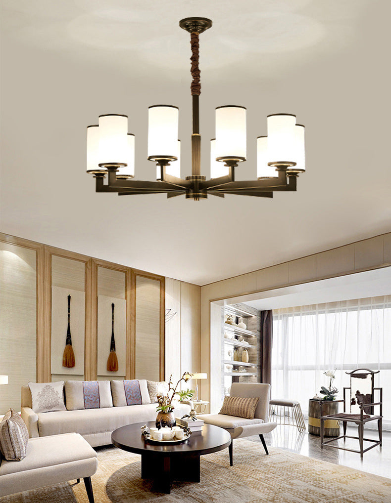 Post-Modern Metal Hanging Chandelier Light Cylindrical Glass Shade Ceiling Chandelier for Living Room