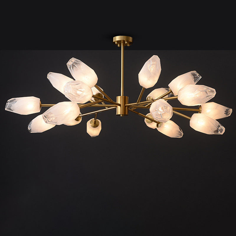Frosted Glass Gem Pendant Lighting Postmodern Gold Finish Chandelier for Living Room