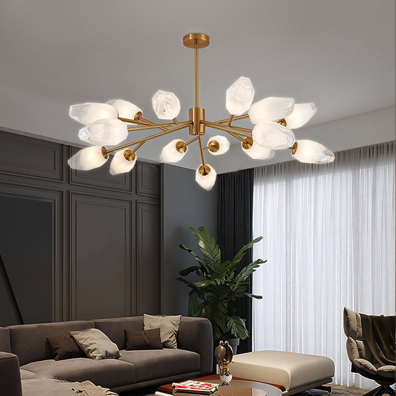 Frosted Glass Gem Pendant Lighting Postmodern Gold Finish Chandelier for Living Room