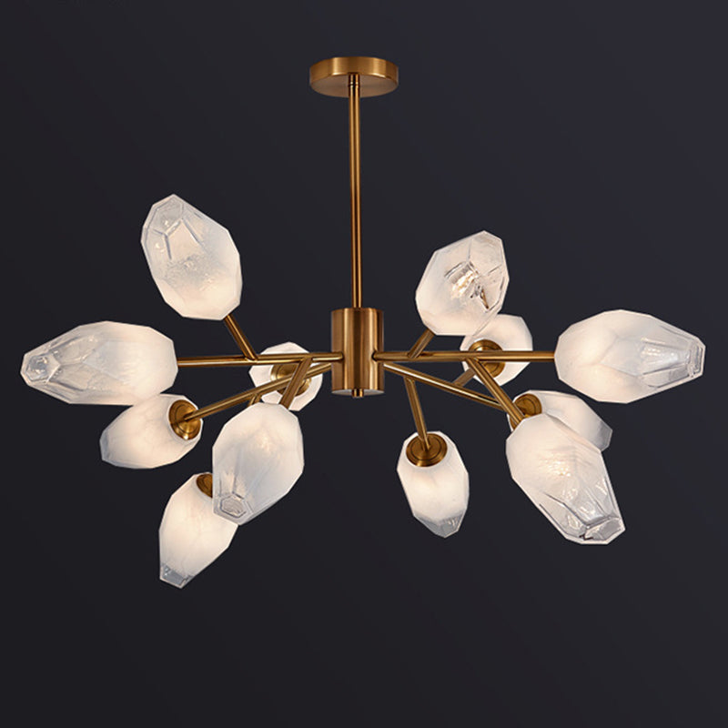 Frosted Glass Gem Pendant Lighting Postmodern Gold Finish Chandelier for Living Room