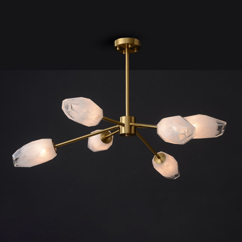 Frosted Glass Gem Pendant Lighting Postmodern Gold Finish Chandelier for Living Room