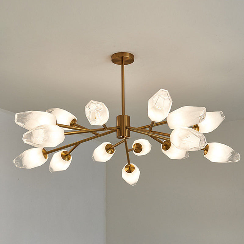 Frosted Glass Gem Pendant Lighting Postmodern Gold Finish Chandelier for Living Room