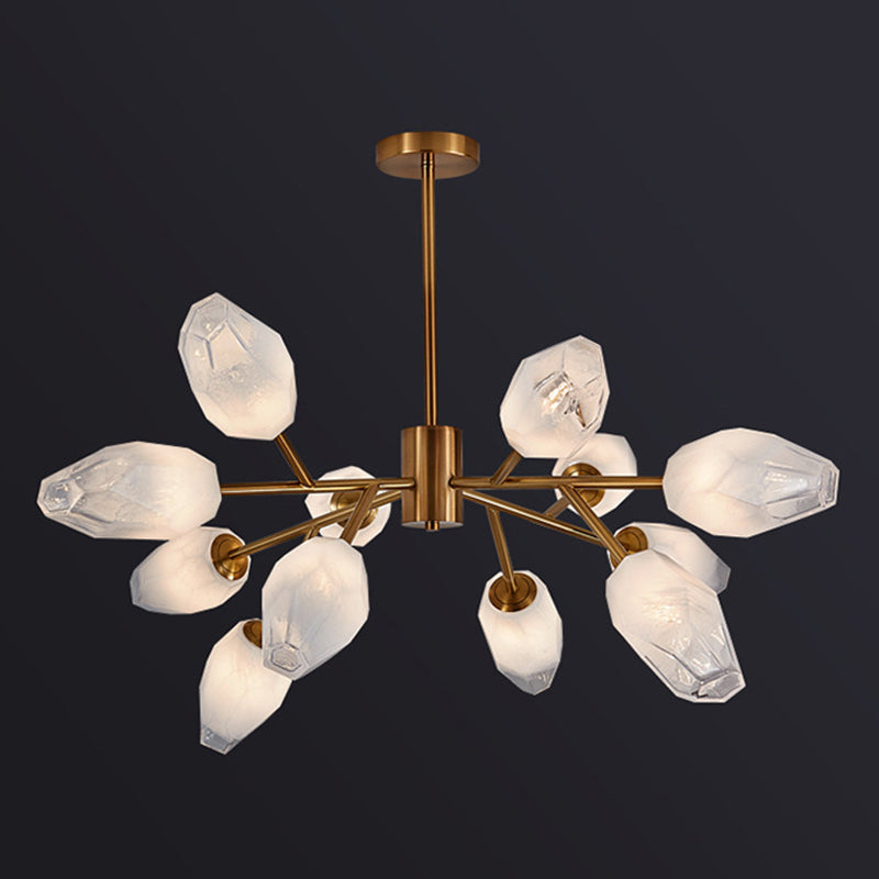Frosted Glass Gem Pendant Lighting Postmodern Gold Finish Chandelier for Living Room