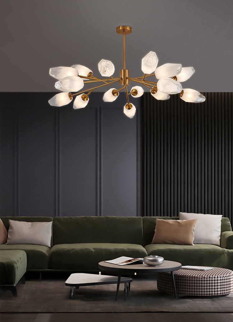 Frosted Glass Gem Pendant Lighting Postmodern Gold Finish Chandelier for Living Room