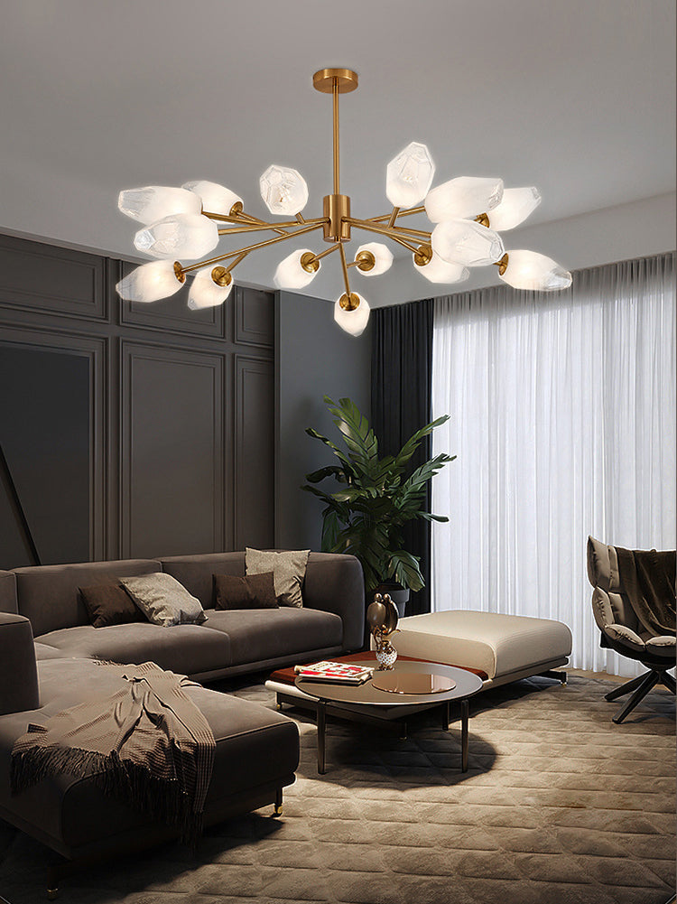Frosted Glass Gem Pendant Lighting Postmodern Gold Finish Chandelier for Living Room