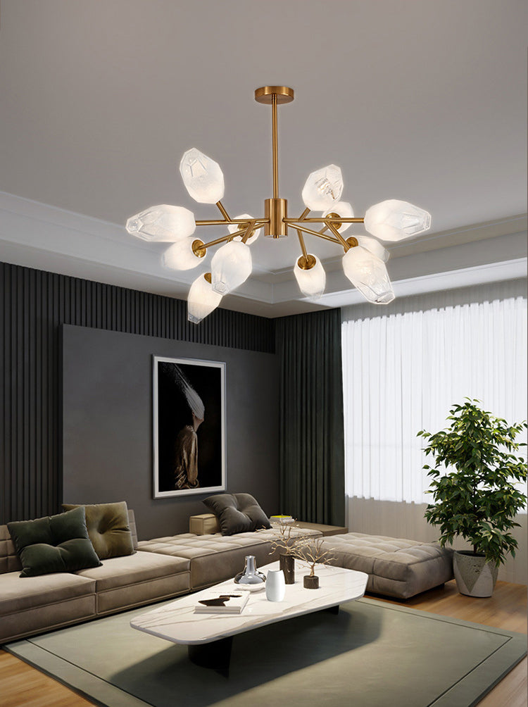 Frosted Glass Gem Pendant Lighting Postmodern Gold Finish Chandelier for Living Room