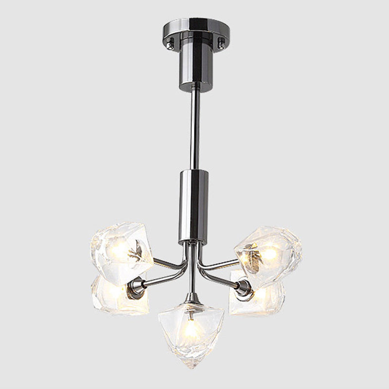 Modern Metal Hanging Chandelier Light Glass Shade Ceiling Chandelier in Sliver for Living Room