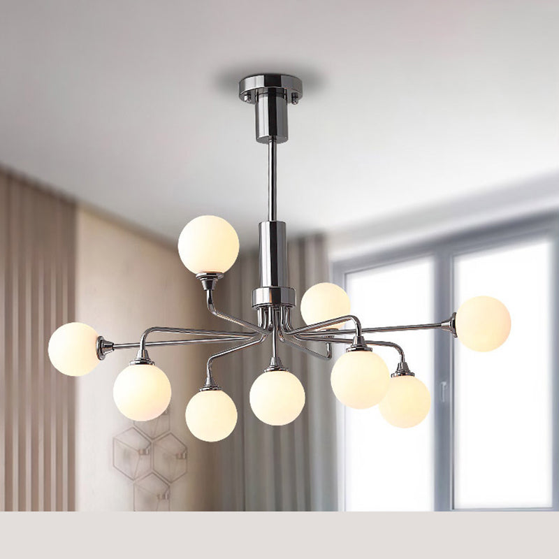 Modern Metal Hanging Chandelier Light Glass Shade Ceiling Chandelier in Sliver for Living Room