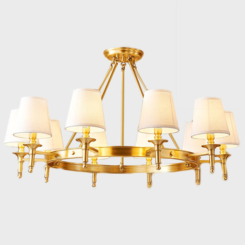 Post-Modern Circular Hanging Chandelier Light White Fabric Shade Ceiling Chandelier in Gold for Living Room