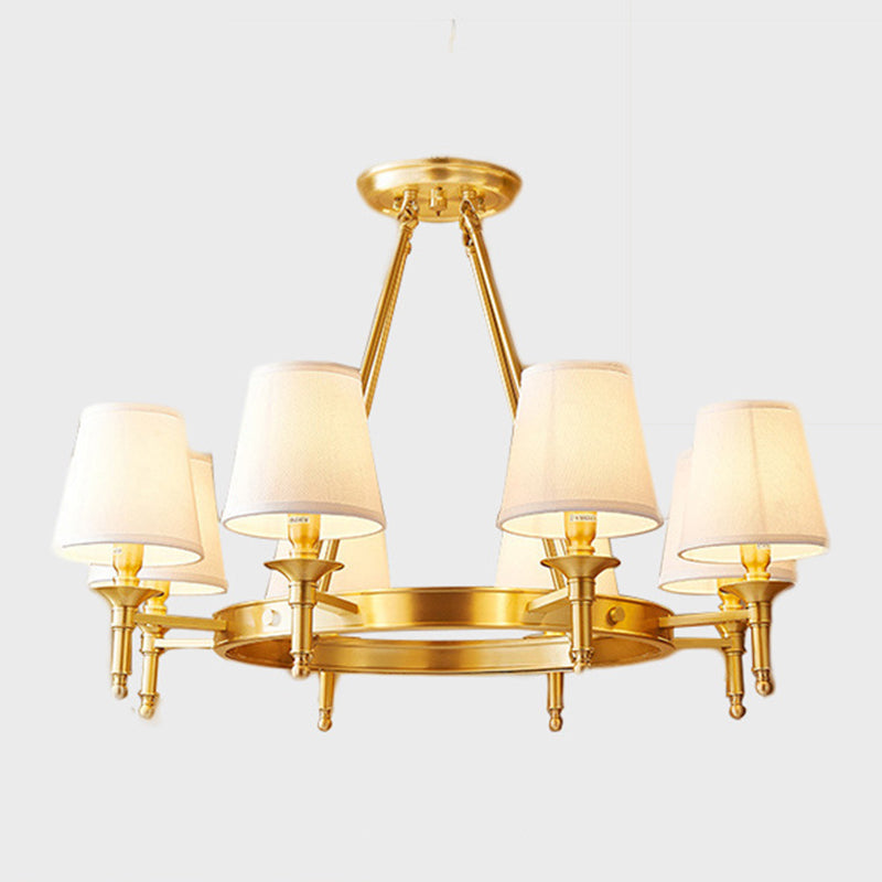 Post-Modern Circular Hanging Chandelier Light White Fabric Shade Ceiling Chandelier in Gold for Living Room