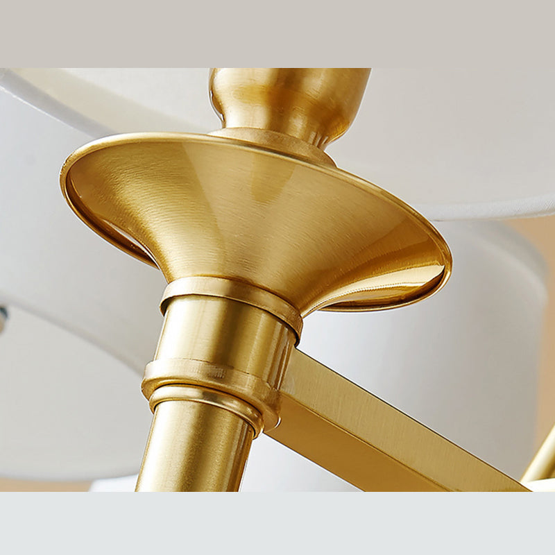 Post-Modern Circular Hanging Chandelier Light White Fabric Shade Ceiling Chandelier in Gold for Living Room