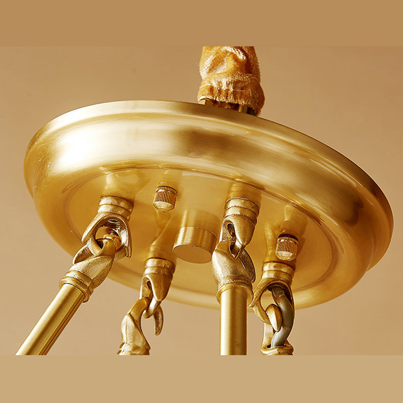 Post-Modern Circular Hanging Chandelier Light White Fabric Shade Ceiling Chandelier in Gold for Living Room