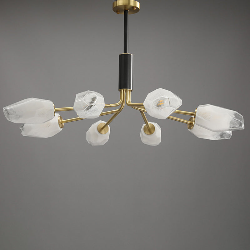 Post-Modern Metal Hanging Chandelier Light White Glass Shade Ceiling Chandelier in Gold for Living Room