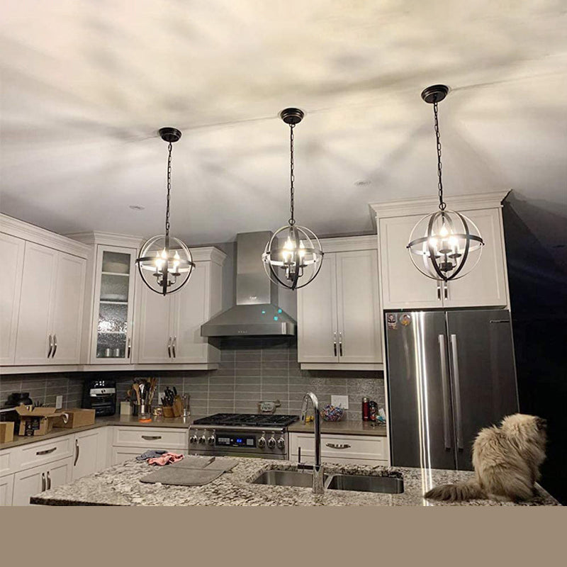 Lampada industriale sala da pranzo industriale a sospensione in metallo globo nero