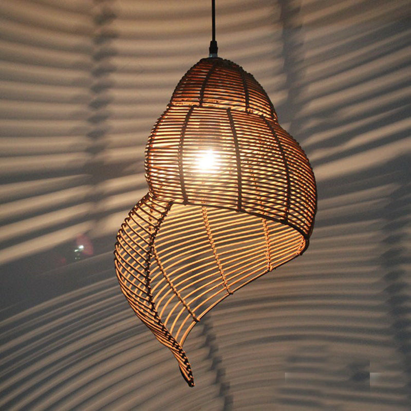 Asian Style Rattan Chandelier Conch Shape Round Ceiling Hanging Kitchen Light