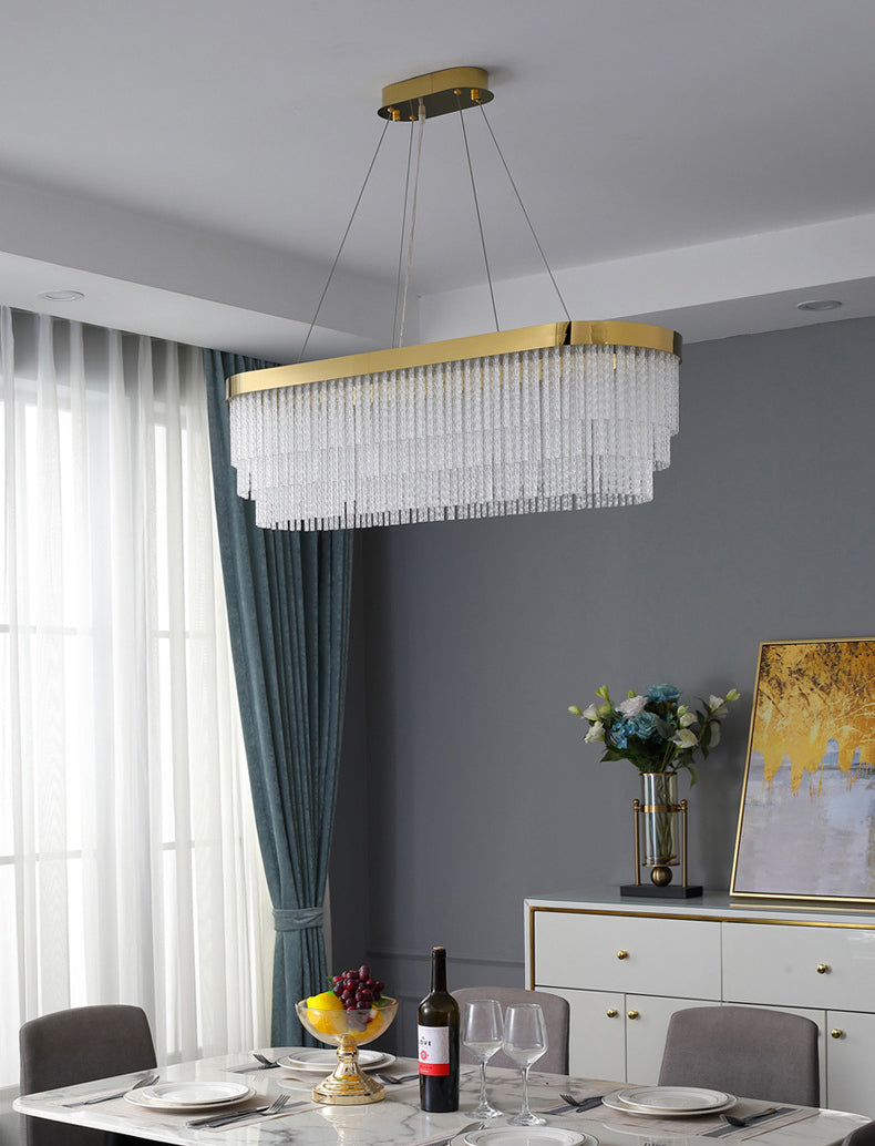 Prismatic Crystal Glass Tiered Chandelier Minimalist Gold LED Pendant Lighting Fixture