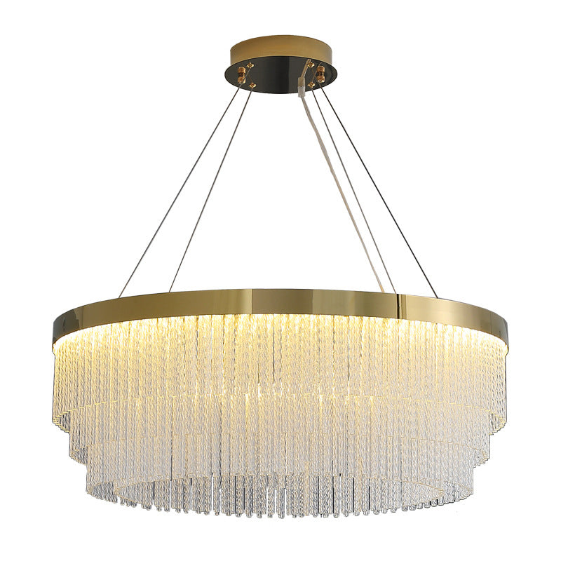 Prismatic Crystal Glass Tiered Chandelier Minimalist Gold LED Pendant Lighting Fixture