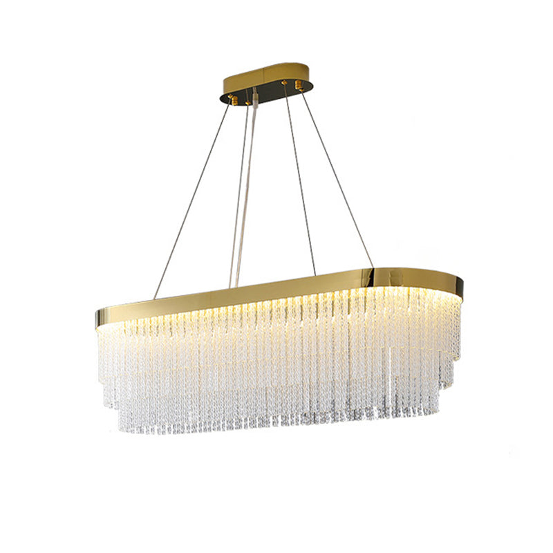 Prismatic Crystal Glass Tiered Chandelier Minimalist Gold LED Pendant Lighting Fixture