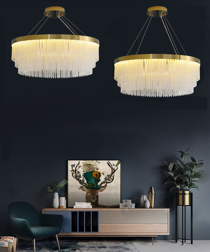 Prismatic Crystal Glass Tiered Chandelier Minimalist Gold LED Pendant Lighting Fixture