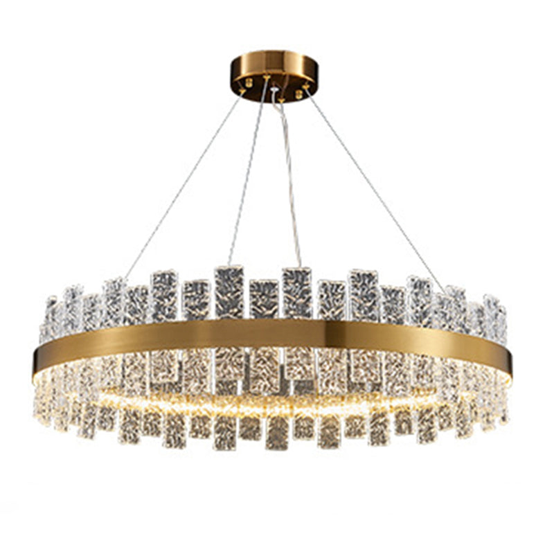 Illuminazione dell'isola rettangolare cristallina increspata luce a led oro minimalista per cena