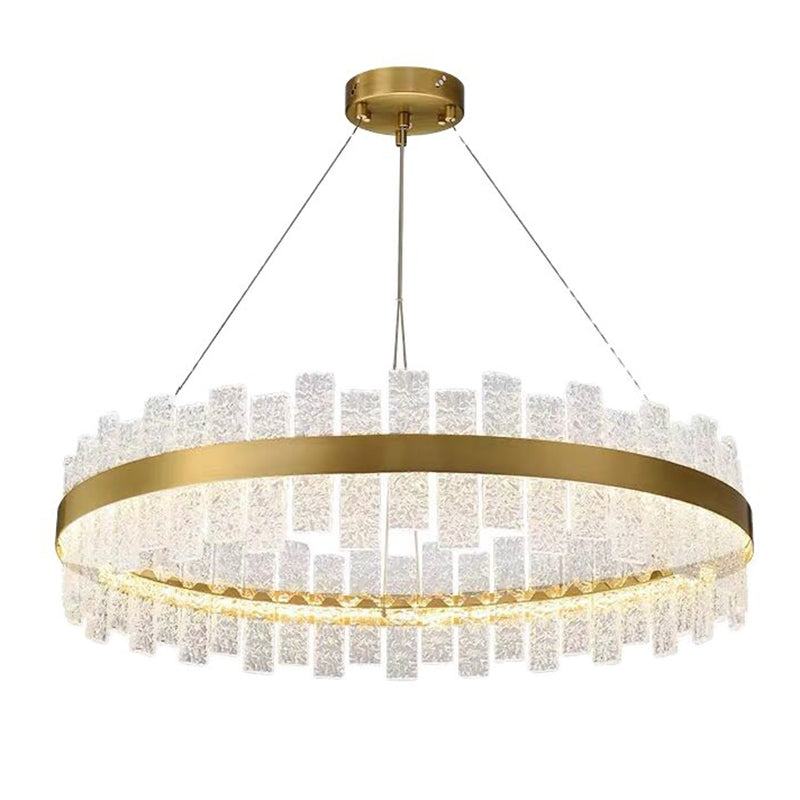 Illuminazione dell'isola rettangolare cristallina increspata luce a led oro minimalista per cena