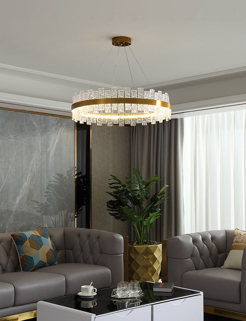 Rippled Crystal Rectangular Island Lighting Minimalist Gold LED Suspension Light for Dinner