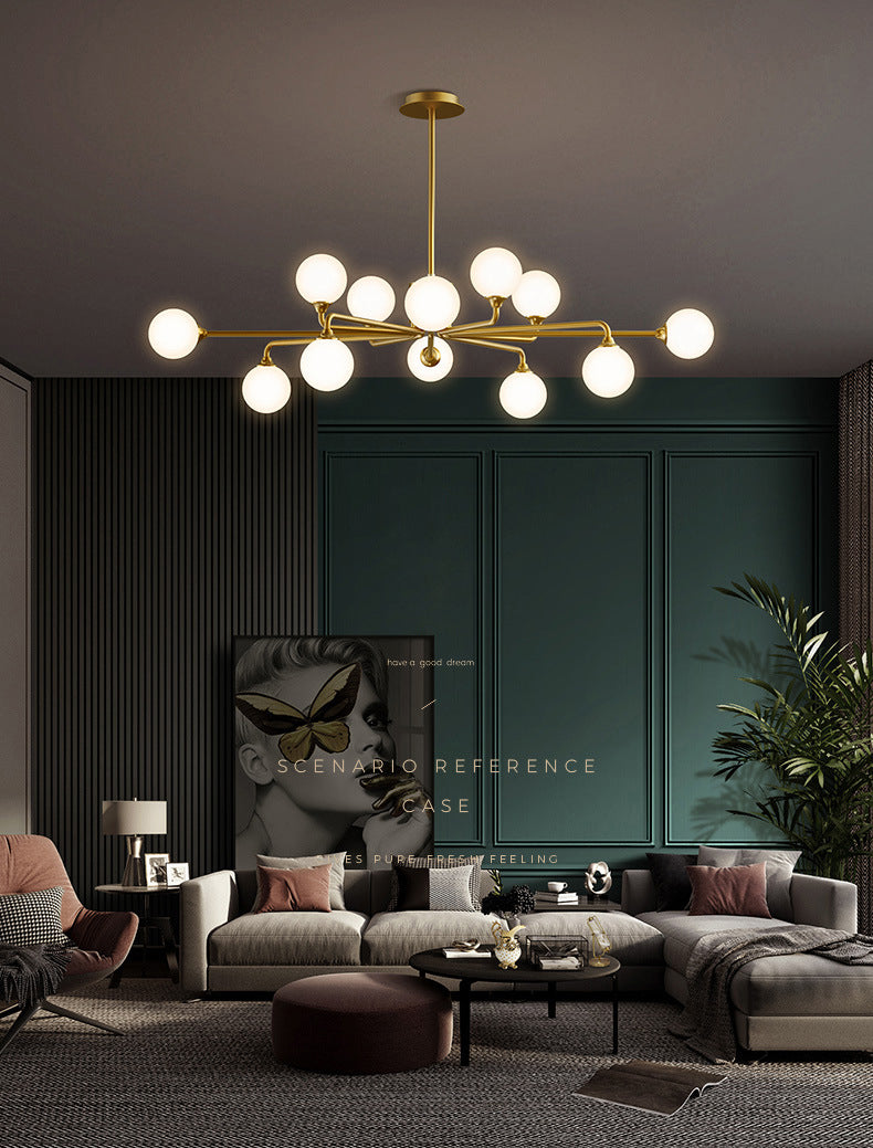 Lámpara de araña de la isla de oro de la isla de oro iluminación colgante de vidrio de estilo moderno para sala de estar