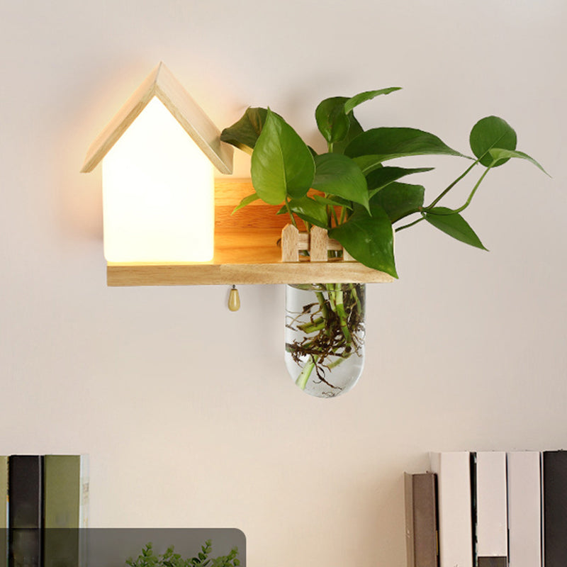 Modern Minimalism Creative Living Room Wall Light Beige Natural Wood 1 Light Wall Sconce