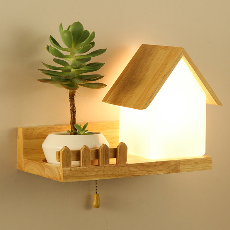 Modern Minimalism Creative Living Room Wall Light Beige Natural Wood 1 Light Wall Sconce