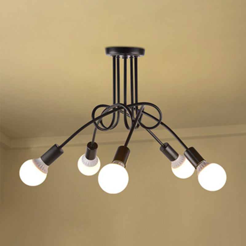 Spoutnik Semi-Flush Mount Light Fixture Industrial Metallic Ceiling Mount Chandelier for Bedroom