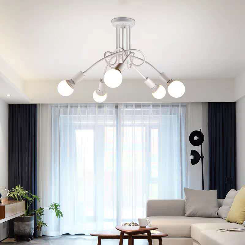 Spoutnik Semi-Flush Mount Light Fixture Industrial Metallic Ceiling Mount Chandelier for Bedroom