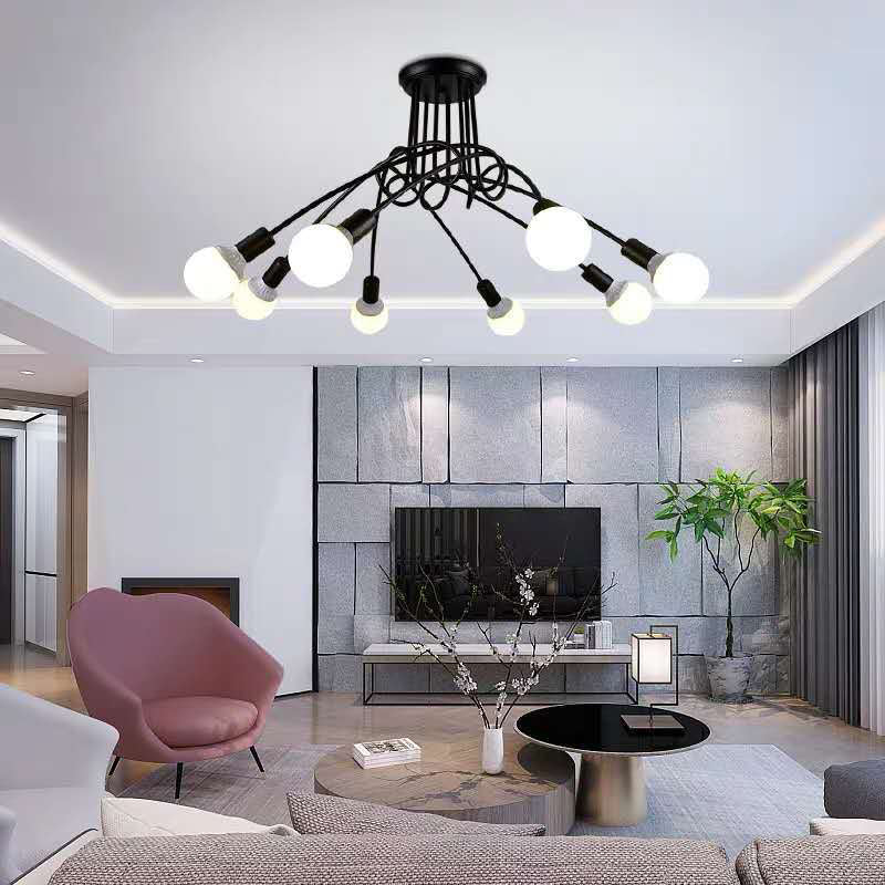 Spoutnik Semi-Flush Mount Light Fixture Industrial Metallic Ceiling Mount Chandelier for Bedroom