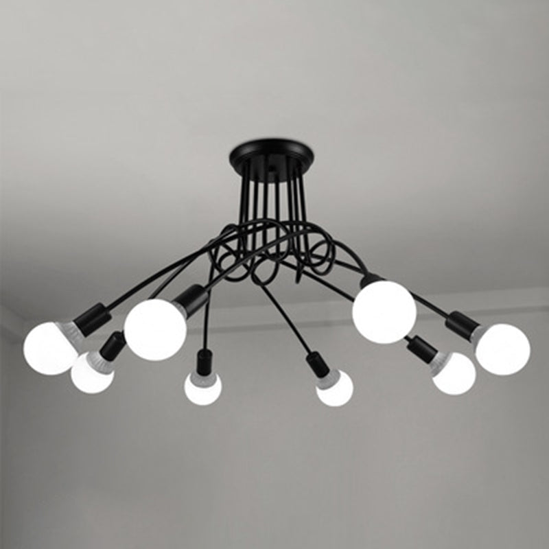 Spoutnik Semi-Flush Mount Light Fixture Industrial Metallic Ceiling Mount Chandelier for Bedroom