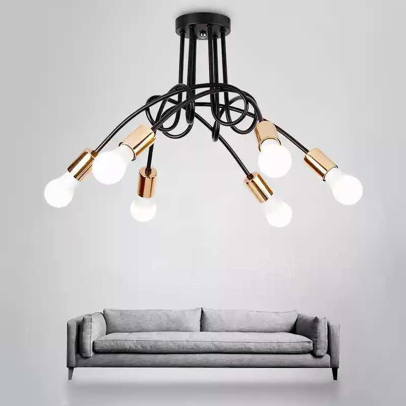 Spoutnik Semi-Flush Mount Light Fixture Industrial Metallic Ceiling Mount Chandelier for Bedroom