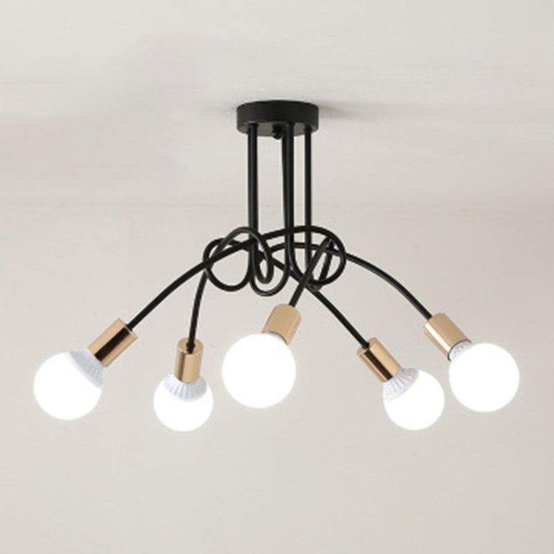 Spoutnik Semi-Flush Mount Light Fixture Industrial Metallic Ceiling Mount Chandelier for Bedroom