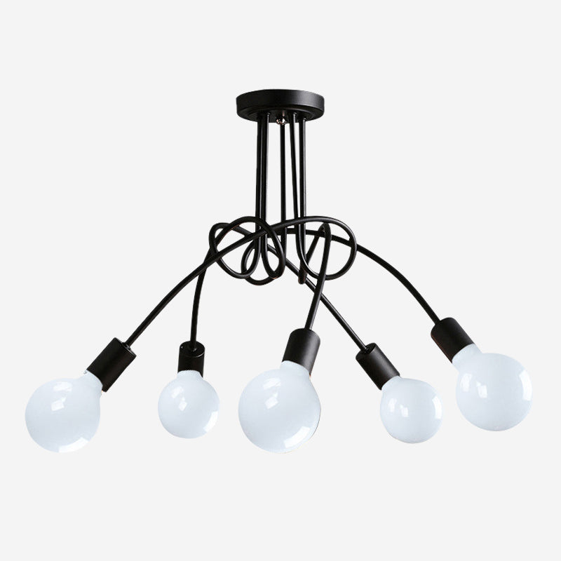 Spoutnik Semi-Flush Mount Light Fixture Industrial Metallic Ceiling Mount Chandelier for Bedroom