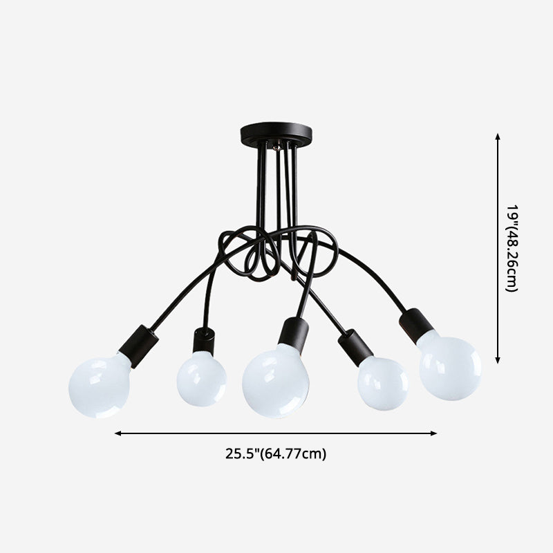 Spoutnik Semi-Flush Mount Light Fixture Industrial Metallic Ceiling Mount Chandelier for Bedroom
