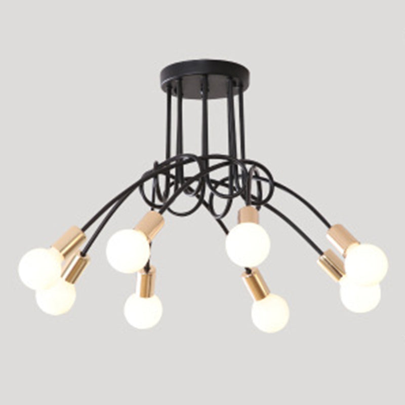 Spoutnik Semi-Flush Mount Light Fixture Industrial Metallic Ceiling Mount Chandelier for Bedroom