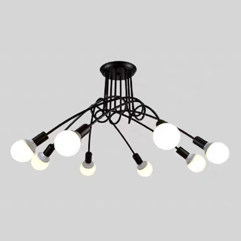 Spoutnik Semi-Flush Mount Light Fixture Industrial Metallic Ceiling Mount Chandelier for Bedroom