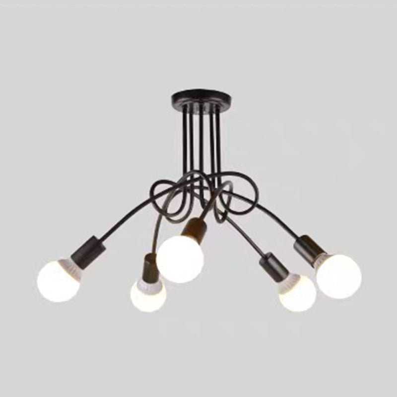 Spoutnik Semi-Flush Mount Light Fixture Industrial Metallic Ceiling Mount Chandelier for Bedroom