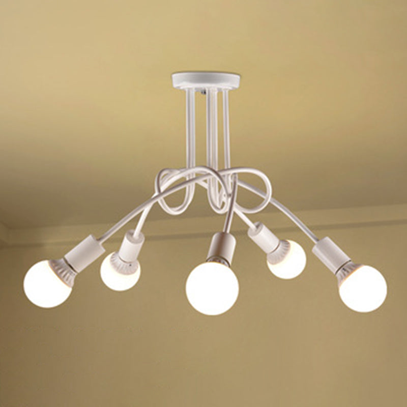 Spoutnik Semi-Flush Mount Light Fixture Industrial Metallic Ceiling Mount Chandelier for Bedroom