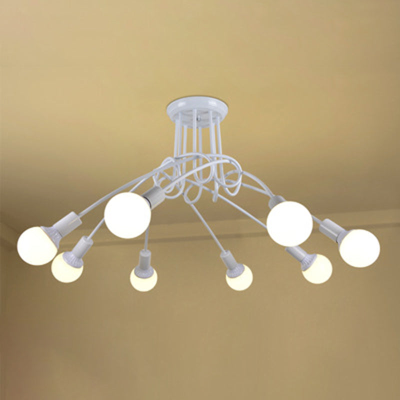 Spoutnik Semi-Flush Mount Light Fixture Industrial Metallic Ceiling Mount Chandelier for Bedroom