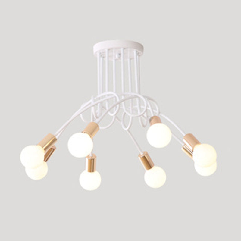 Spoutnik Semi-Flush Mount Light Fixture Industrial Metallic Ceiling Mount Chandelier for Bedroom